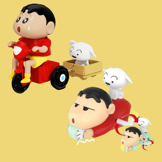 Shinychan cycle with shiro and shinychan lying with shiro on back